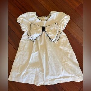 Zara Girls Dress Size 5-6 Yrs Made In Spain Off White W Bow And Black Trim